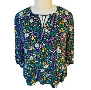 Old Navy Peasant Top Blouse Women's XL Midnight Floral V-Neck Long Sleeve
